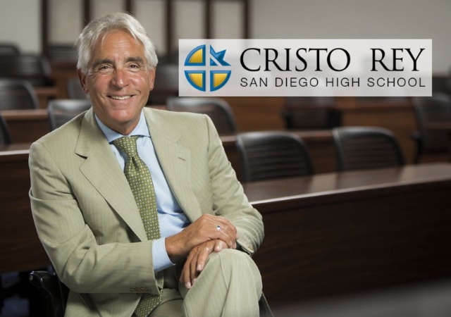 Stephen Ferruolo with the Cristo Rey logo