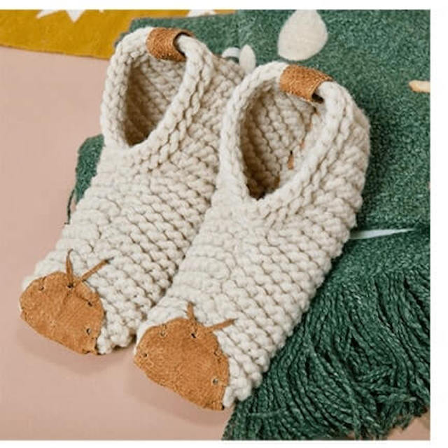 Upcycled salmon leather slippers, white and tan 