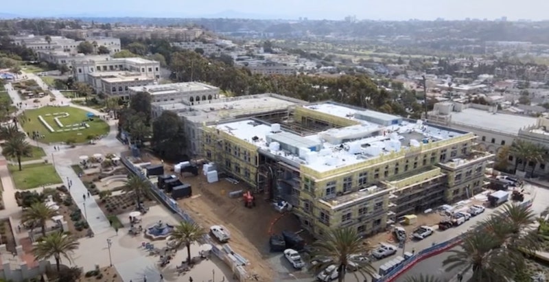 Aerial view of the construction site of the Knauss Center for Business Education at USD