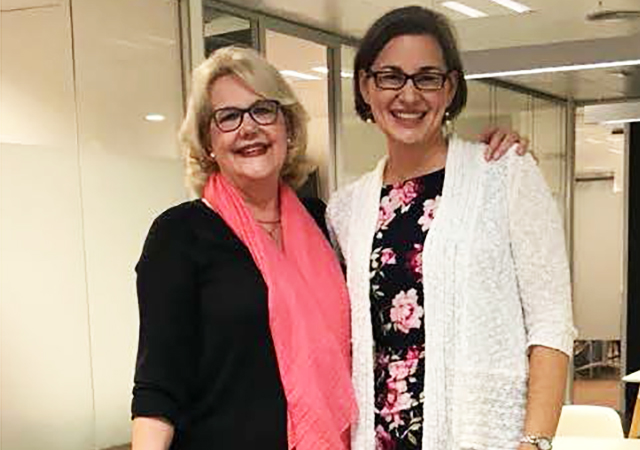 Retiring Professor Cathy Bingman, Theology and religious Studies Chair Emily Reimer-Barry together in Madrid.