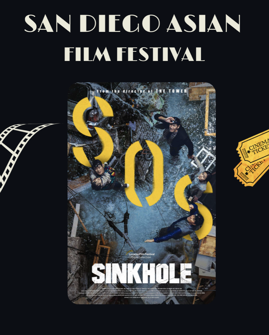Black flyer with the film Sinkhole picture in the middle. At the top it says: San Diego Asian Film Festival