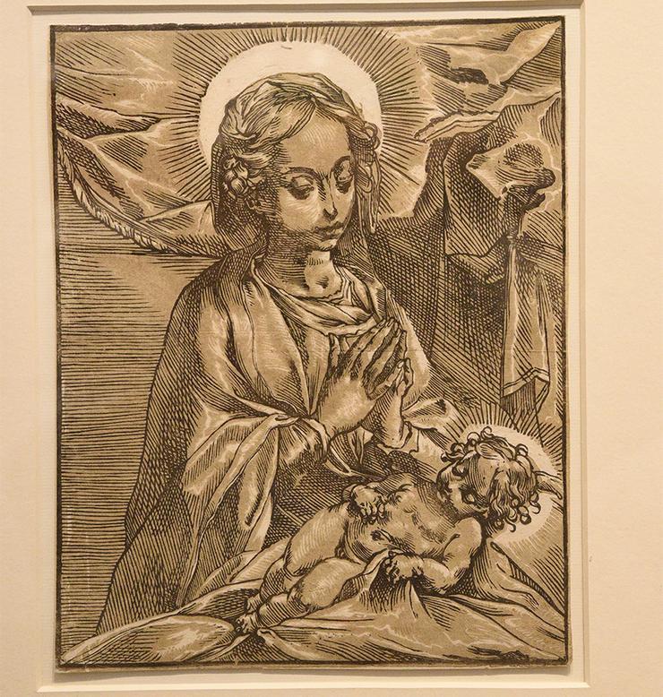 Andrea Andreani, Virgin and Child, C. 1591-93, Chiaroscuro woodcut from 2 blocks, Bartsch XII, 56, 11