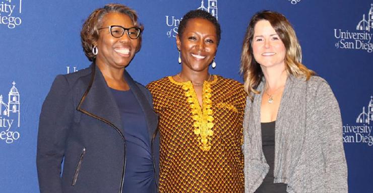 Dr. Monique Morris, center, appeared at USD's Copley Library to discuss her new book, Pushout: The Criminalization of Black Girls in Schools. on Feb. 25.