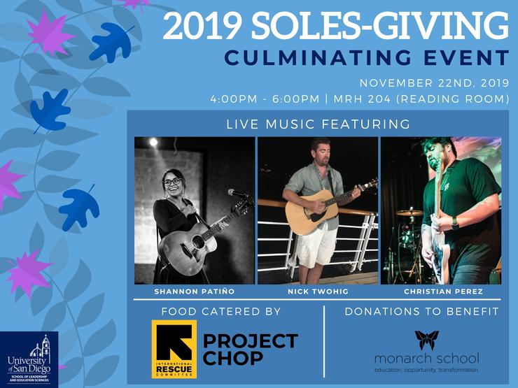 SOLES-giving Culminating Event is happening on November 22nd, 2019 from 4 to 6pm in the Reading Room of Mother Rosalie Hill Hall
