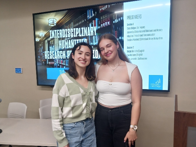 Camille Torre and Abigail Hinrichs at Interdisciplinary Humanities Research Presentations