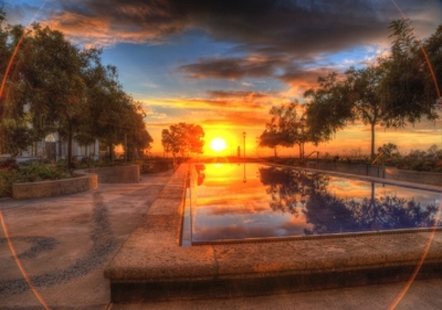 Image of the Kroc School Garden of the Sea at sunset