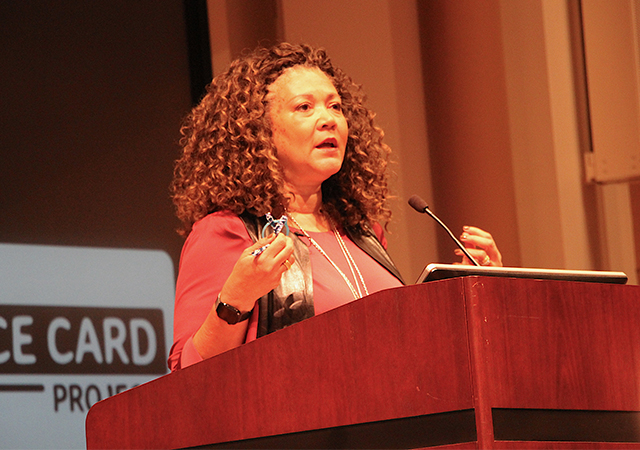 Journalist-Author Michele Norris speaks during Monday's talk sponsored by Copley Library and the San Diego Public Library.