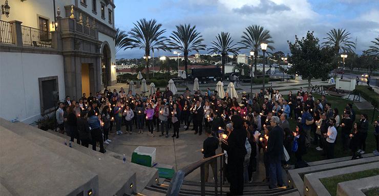The USD Muslim Student Association hosted a candlelight prayer vigil Wednesday to pray for, honor and be in solidarity with those whose lives were lost last week at two New Zealand mosques.