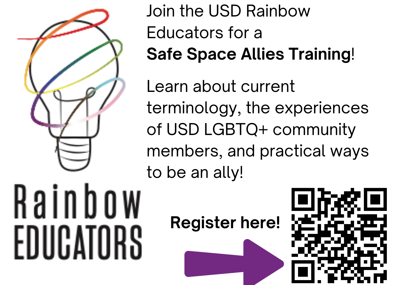 Flyer white background with rainbow stripes on top and bottom