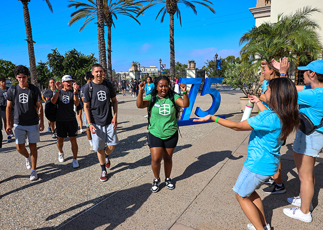 New students greeted outside the JCP