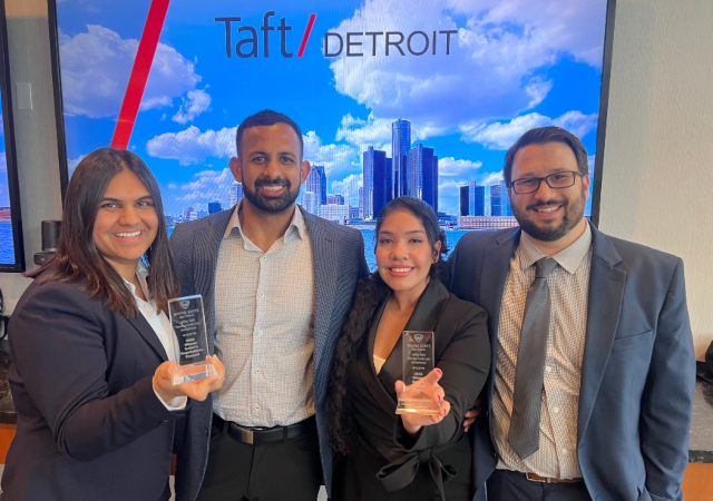 From left: Saachi Keswani (2L), Raj Baines '19 (JD), Maria Miramontes (2L), and Connor Porzio (3L)