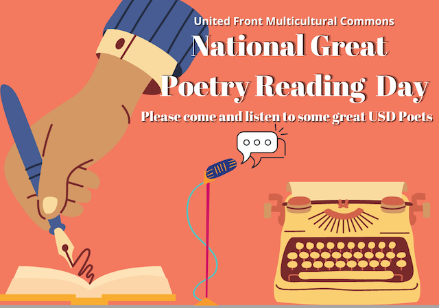 flyer with animated typewriter and event information text