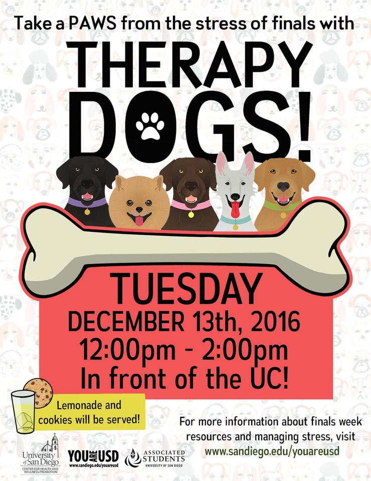 Take a PAWS from the stress of finals with Therapy Dogs! 