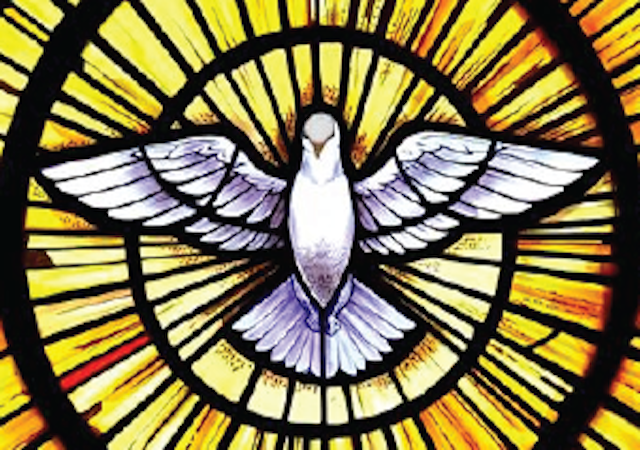 Image of a dove in stained glass