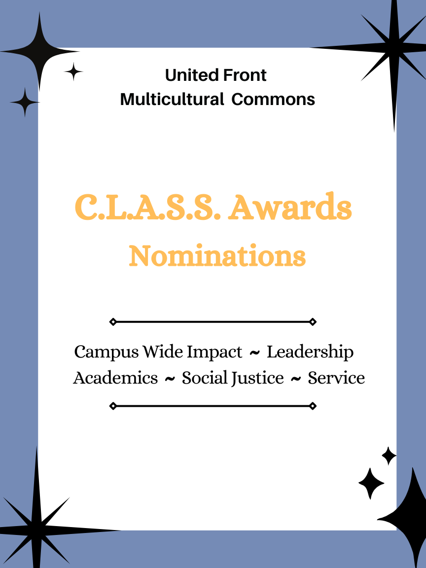 White flyer with blue boarders and black stars. States the nominations 