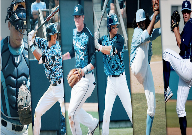 Collage image of six USD baseball alumni