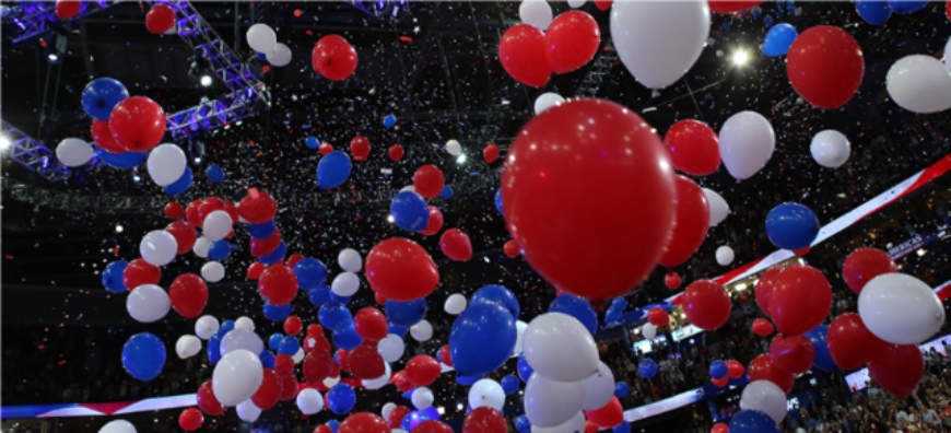 red, white, blue balloons