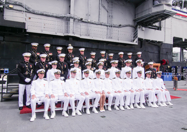 Thirty-nine members of the Naval Reserve Officers Training Corps (NROTC) San Diego participated in a commissioning ceremony on Friday, May 27
