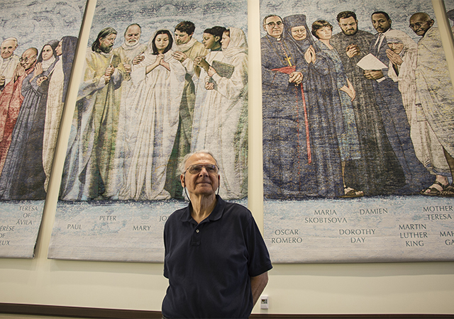 One of the eye-catching aspects of the new Ministry Center are tapestries done by artist John Nava (pictured).