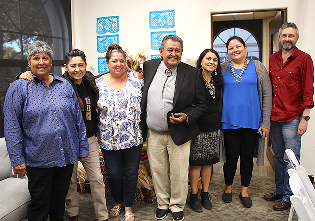Members of the Jamul Indian Village of California speak at a Dia de los Muertos panel about American Indian ancestors and honored USD Tribal Liaison Perse Lewis.