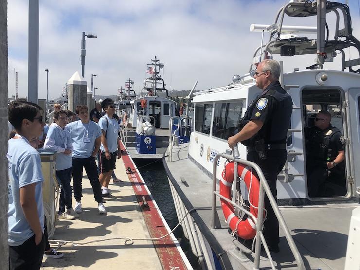 USD summer camp students at Harbor Police Station