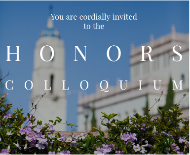 Maher Hall, text that reads, " You are cordially invited to the Honors Colloquium"