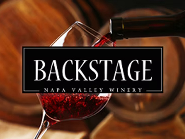 Backstage winery logo over a wine glass