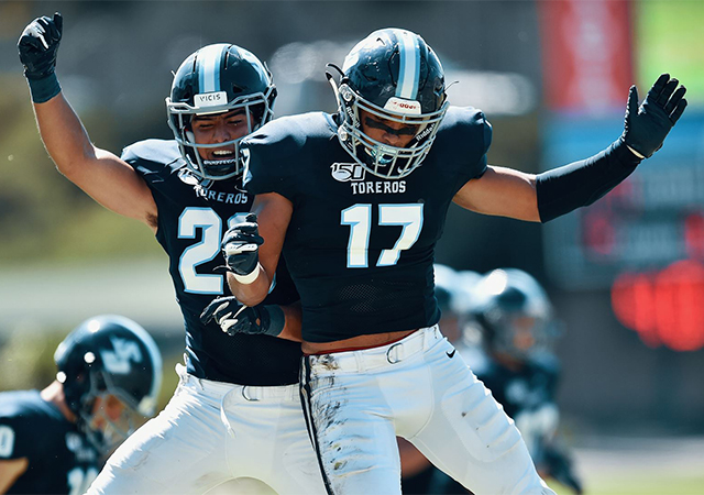 The USD football team had plenty to celebrate in a 31-23 home win over Harvard on Saturday at Torero Stadium.