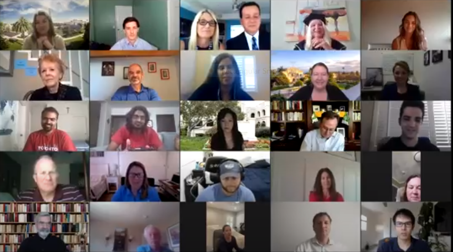 Students and faculty gather at a Zoom send-off for Class of 2020 business students at the University of San Diego
