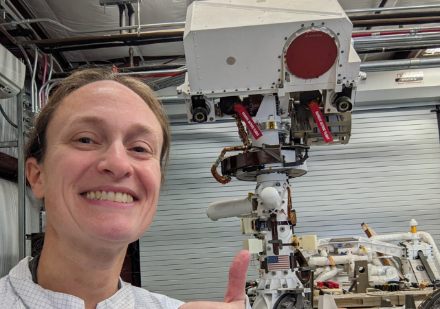 Megan Wu pictured next to Mars rover