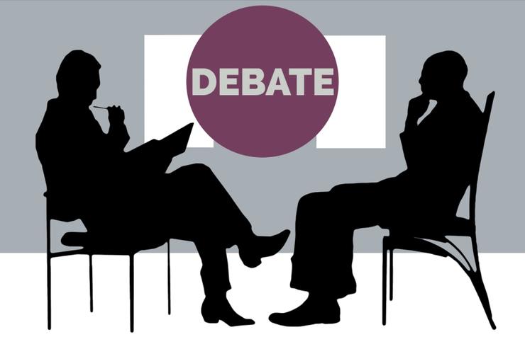 debate with two silhouettes of people in chairs