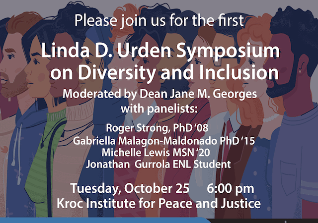 Lynda Urden Symposium flyer with event information overlaid on animation graphic