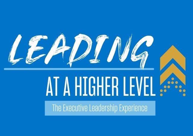 Leadership event logo lettering on blue background