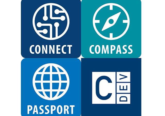 The University of San Diego's Connect, Compass, and Passport program icons