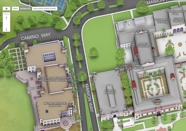 Aerial view of the space behind Copley Library