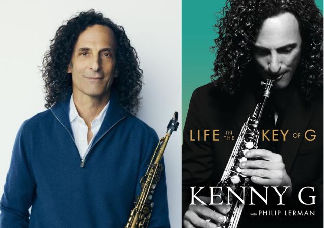 To the left is a picture of Kenny G, to the right is an image of the cover of his book.