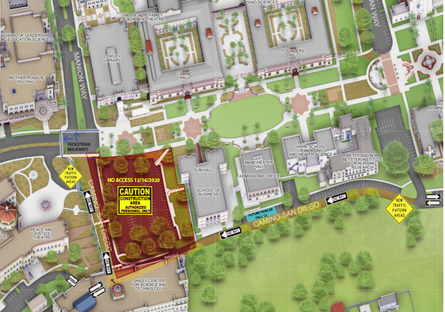 Road closure mapping of USD campus