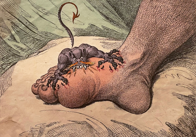 a diabolical creature taking a bite out of a swollen foot