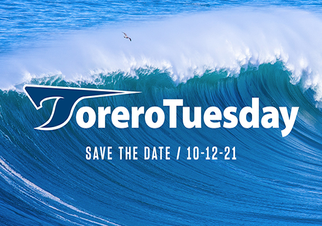 Torero Tuesday logo with wave breaking in background