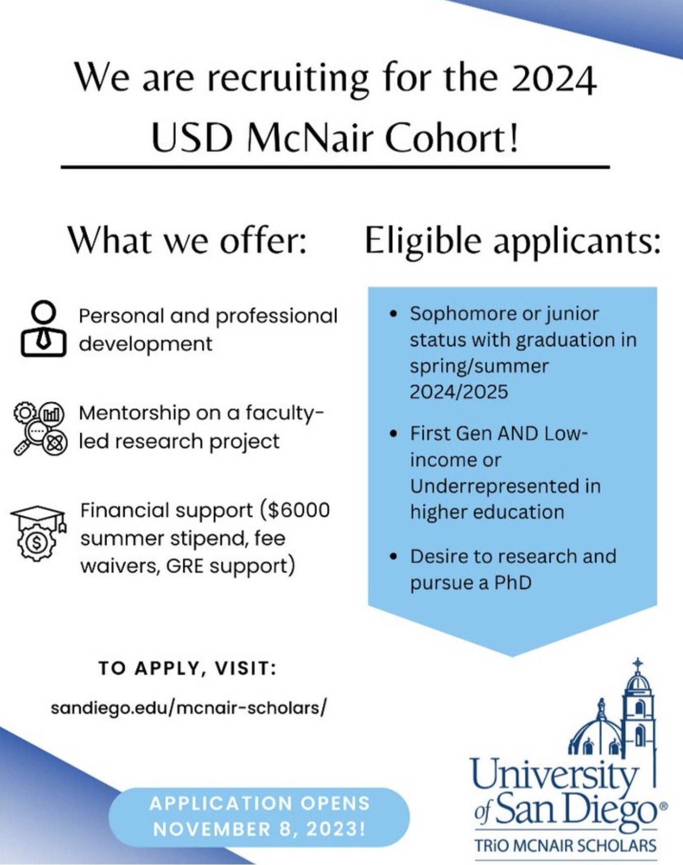 USD McNair Cohort 2024 Application Opens Online