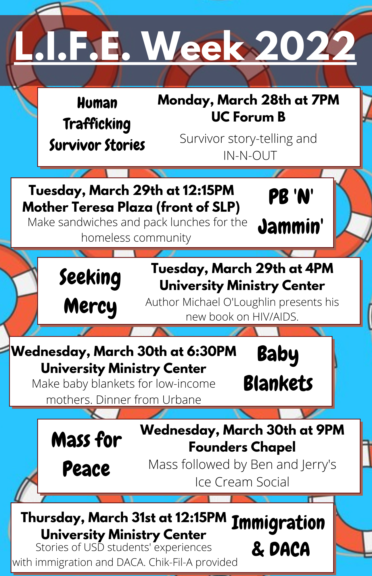 LIFE Week Overview of Events Flier