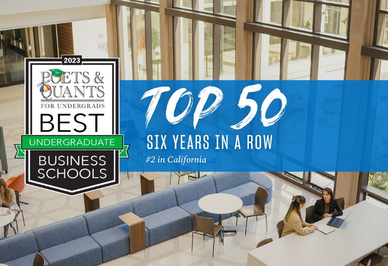 Image of the Knauss School of Business that says Top 50 Six Years in a Row