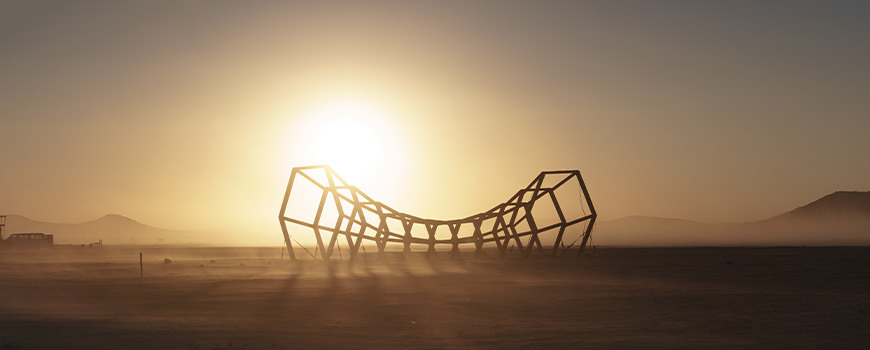 Image of Art Builds team in Mojave Desert near Emergence project