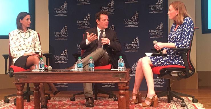 New York Times journalist and author David Bornstein, speaking about how social innovation can change the world, was joined by USD Kroc School Dean, Patricia Marquez, and USD senior Charlotte Vitak.