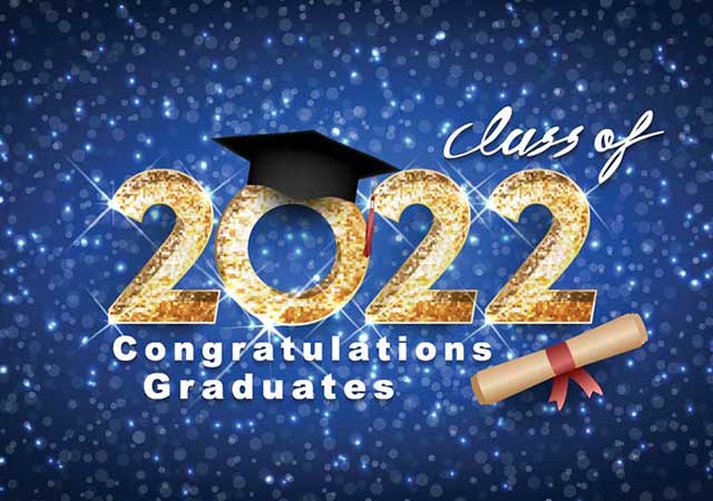 congratulations class of 2022 with mortar board and diploma