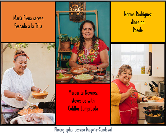 Three abuelitas serving their food