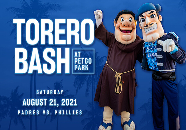 Torero Bash logo with Diego torero and the Padre Friar