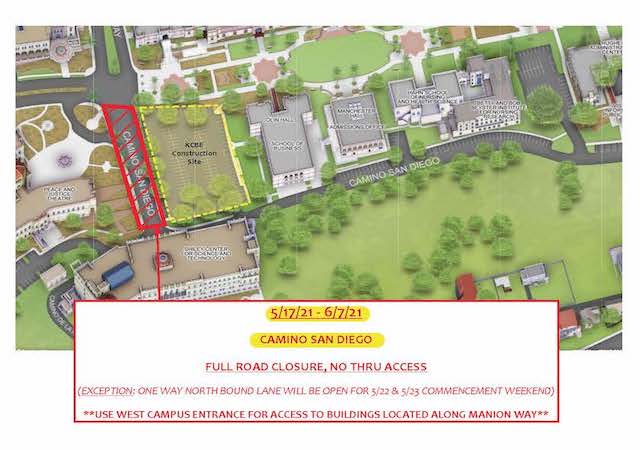 Campus map illustration with area of construction noted