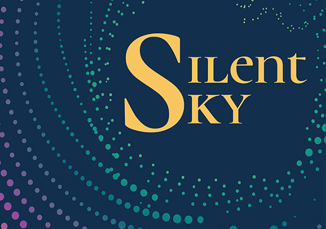 Blue background, multicolored dots and the words Silent Sky in yellow