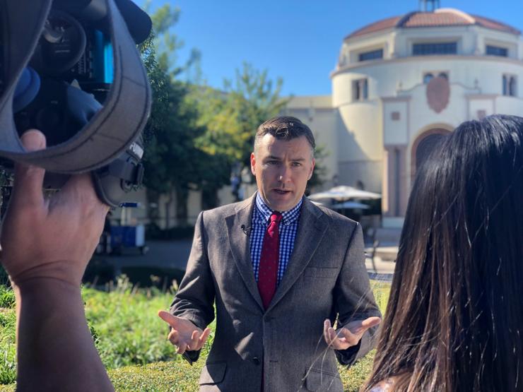 Professor Ev Meade interviewed in front of the Kroc School